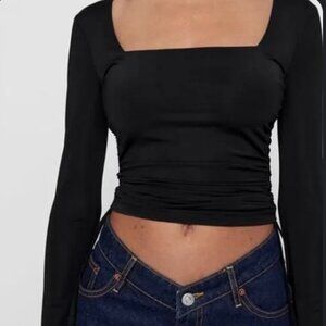 ZARA Ruched square neck long sleeve top - size M